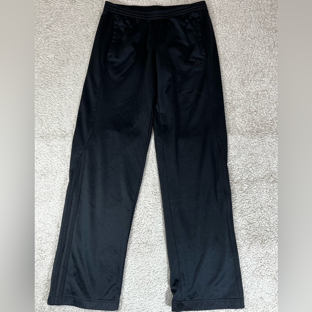 Adidas black cold climate sweatpants w/ drawstring, monochromic branding size 8.